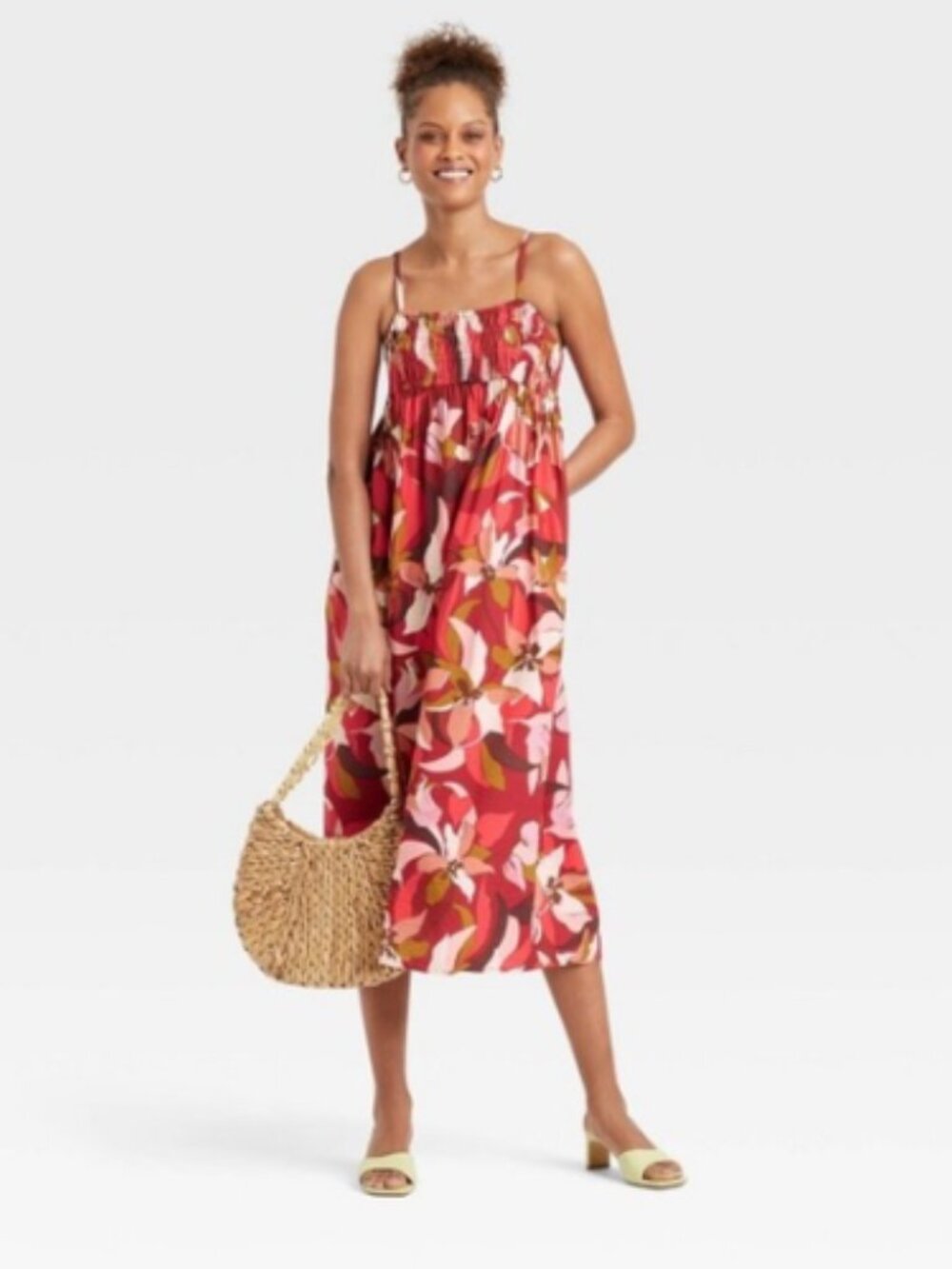 A New Day Smocked Botanical Print Midi Dress